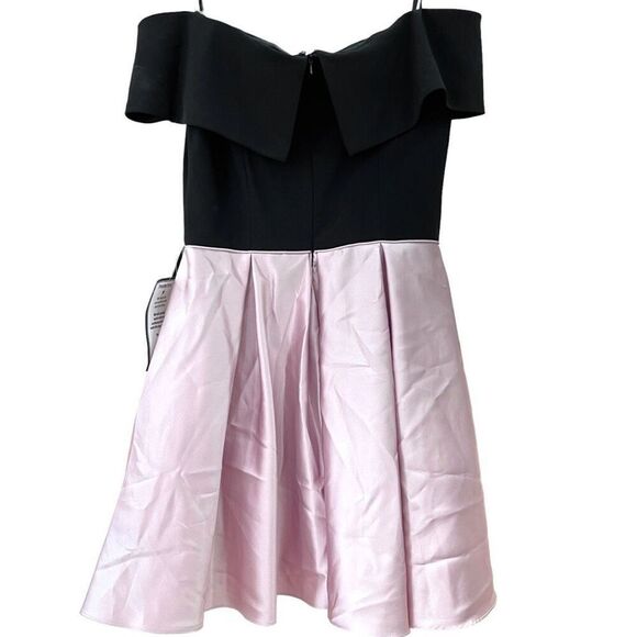 BETSY & ADAM NWT Off-The-Shoulder Fit & Flare Dress Pink/Black Size 12 - Picture 6 of 11